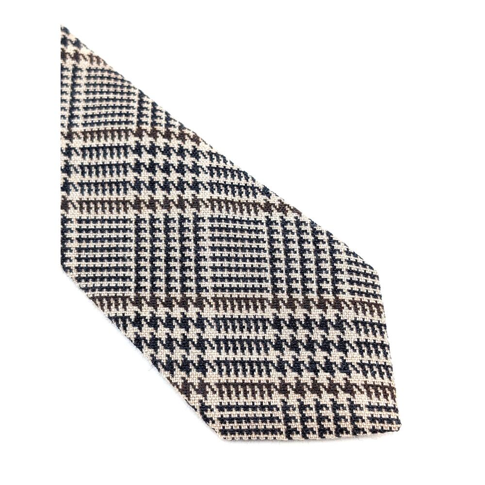 Charles Tyrwhitt Italian Tie Wool Silk Blend Houndstooth Old Money Tan Brown